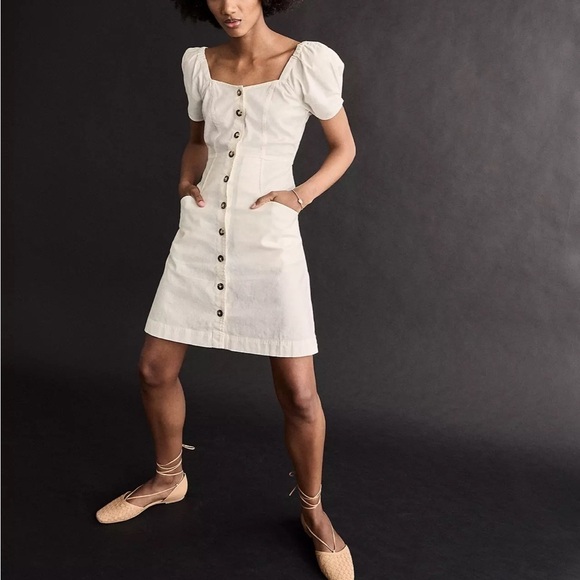 Madewell linen cotton puff sleeve mini dress lighthouse - Picture 4 of 5